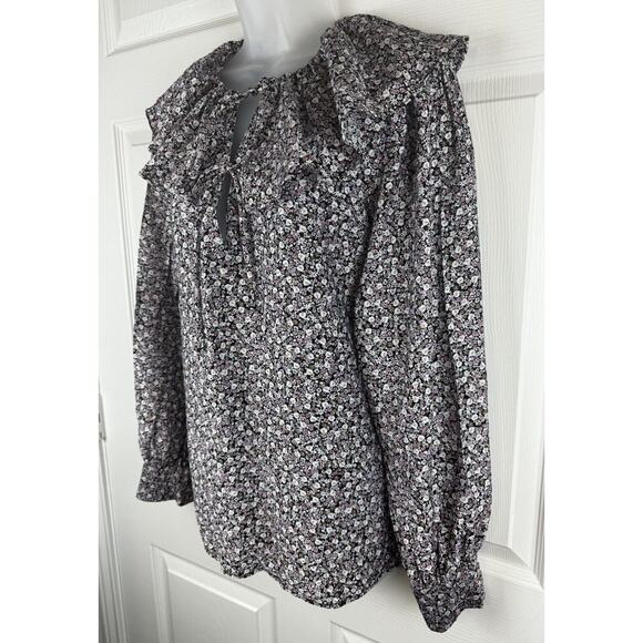 H&M Flounce-Collared Blouse Lavender Multi L cottagecore 51-03 - Picture 4 of 16